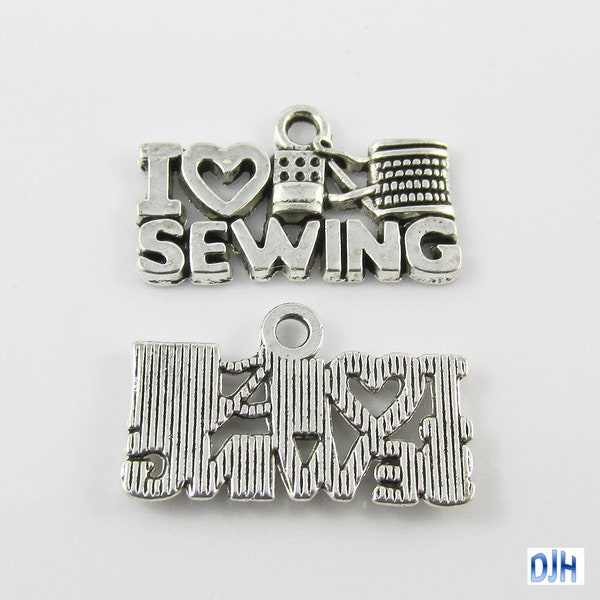 I Love Sewing Charm Pendant Craft Sew 21mm x 12mm Select Qty