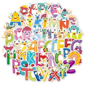 Lot de 52 autocollants alphabet dessin animé, livres scolaires, cartes, journal indésirable