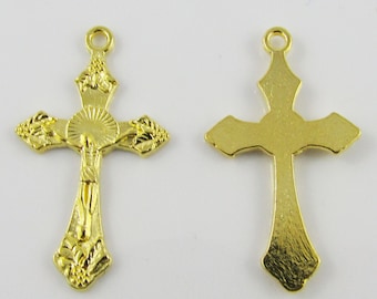 BULK Jesus Crucifij Golden Charm Colgante Religión Fe 33x20mm Select Qty