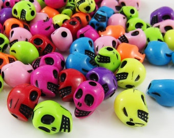 50g 55+pcs Coloured 3D Acrylic Skull Craft Beads 13x10mm Hole 1.5mm