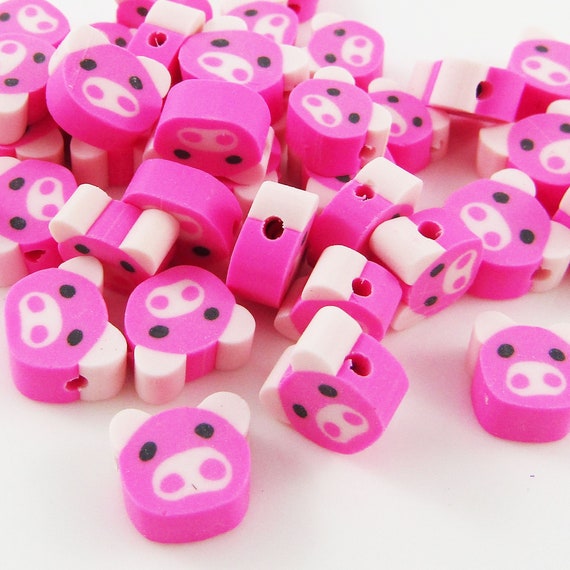 Bulk 50pcs Polymer Clay Little Pig 9x10x4mm Hole 1.5mm