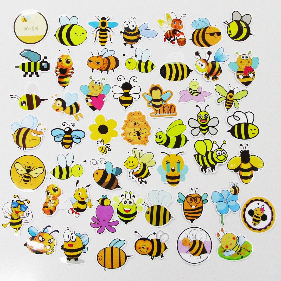 50pcs Cartoon Bumble Bee Sticker Bundle Schoolbooks Cards Junk Journal ...