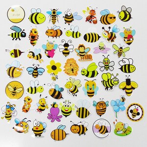 50pcs Cartoon Bumble Bee Sticker Bundle Schoolbooks Cards Junk Journal
