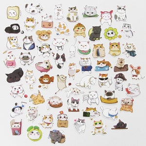 Lot de 60 stickers chats en dessin animé pour livres scolaires, cartes, journal indésirable