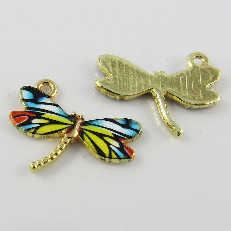 Gold Plated Green Enamel Dragonfly Charms – Xanadu Designs C2585, Choose 2, 5, Or 10 Pieces