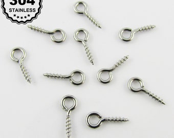 May include: Ten silver screw-in eyelet hooks, also known as screw-in eyelets, are shown on a white background. The eyelets are made of 304 stainless steel.