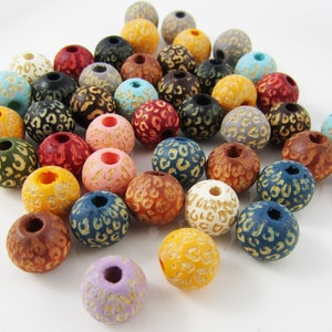 20pcs Round Leopard Print Bead Wood Painted Laser Engraved 10x8mm Hole 2.5mm