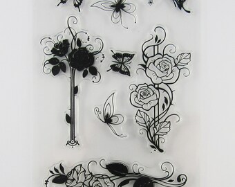 Mariposas &rosas sello transparente silicona goma scrapbooking tarjeta de fabricación