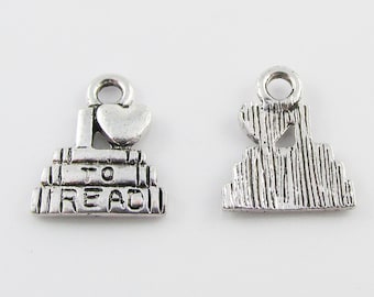 Bulk I Love to Read Charm Pendant book librarian teacher school 14x12mm