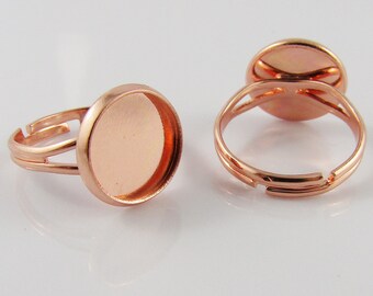 Bulk 10pce DIY Adjustable Ring Base 12mm Cabochon Setting 17mm Rose Gold