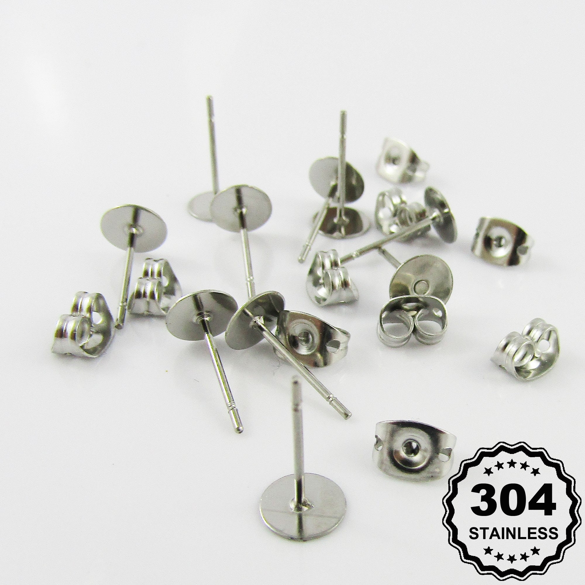 20/50x Flat Back Earring Post Studs, Stainless Steel 10mm Ear Studs Flat  Pad Earring Posts, Flat Post Earrings, Earring Base ES14 