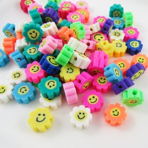 50pcs Polymer Clay Daisy Smiley Face Bead Approx 10x10x5mm Hole 1.6mm