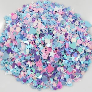 Cartes à shaker à mélanger en PVC bleues et roses, coeurs, étoiles, 20 g