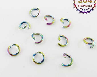 10 pcs Bulk Vacuum Plated Multicolour Stainless Open Jump Rings Findings 5mm