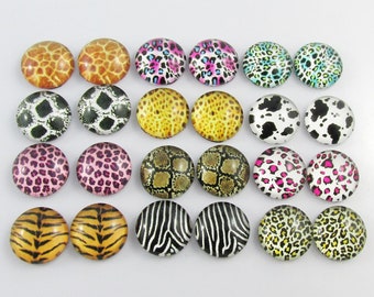 Glass Dome Animal Skin Cabochon 12mm Select 10 or 20 pieces in random pairs