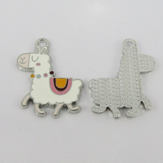 Bulk 10pce Enamel Alpaca Llama Charm Pendant Silver White 29x22mm