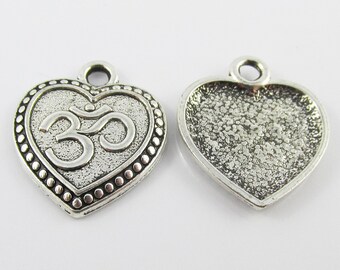 Bulk Aum Heart Charm Pendant Ohm Meditation 22x19mm Select Qty