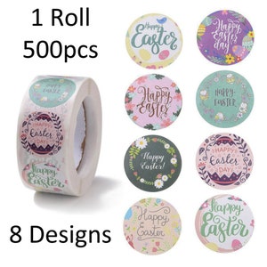 1 rouleau de 500 étiquettes autocollantes en papier autocollant Joyeuses Pâques 25 mm