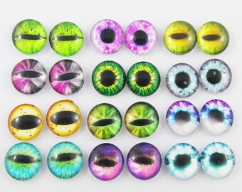 May include: Set of 12 pairs of colorful glass eyes with black pupils, perfect for crafting projects like stuffed animals or dolls.