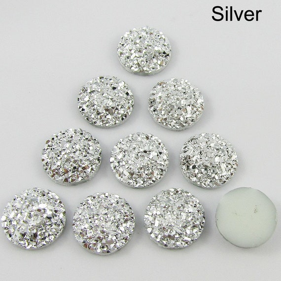 10pcs Metallic Druzy Cabochon 12mm Flat Back Earring etc Select Colour 