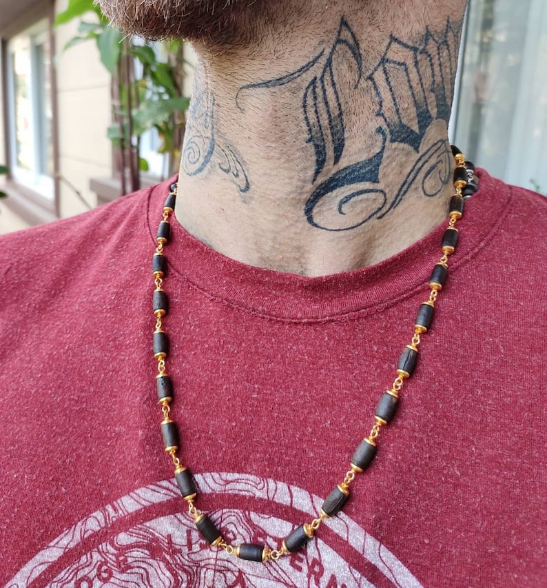 Golden barrel style tulasi beaded necklace