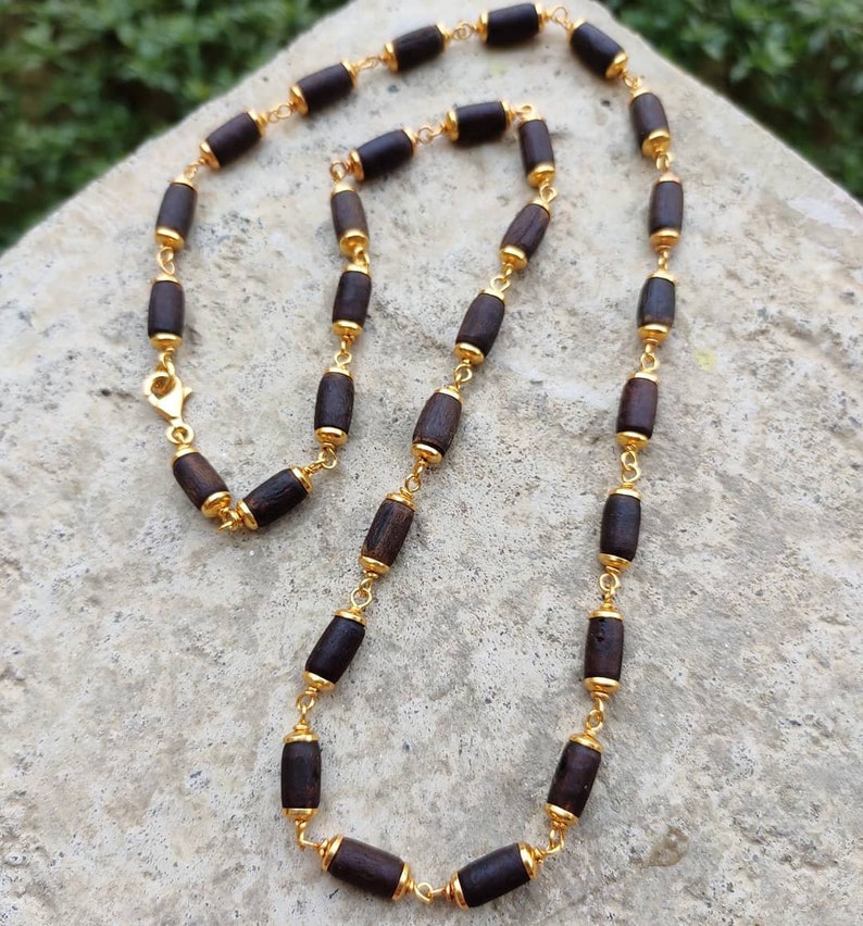 Golden barrel style tulasi beaded necklace