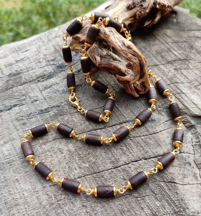 Golden barrel style tulasi beaded necklace