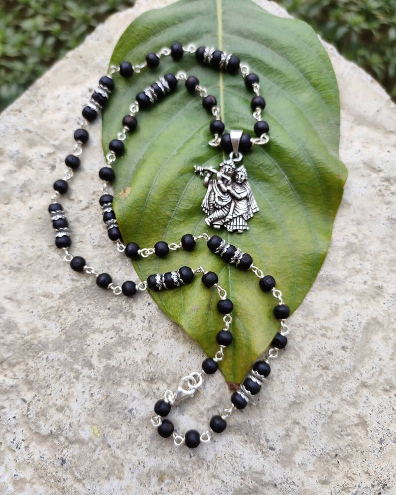 Radha Krishna bhakti silver pendant Tulasi necklace/mala Etsy