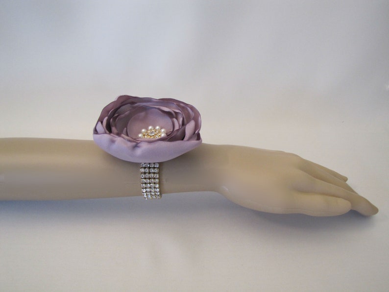 Vintage-Style Shabby Chic Keepsake Wedding Prom Rhinestone Brooch Bracelet Lilac Rose Pink Purple Mother of Bride Mauve Wrist Corsage