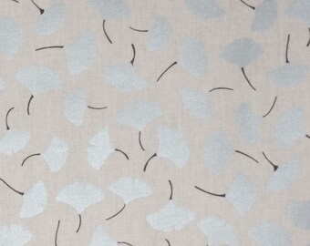 Cotton fabric Ginkgo leaves silver metallic on white - 160 cm wide - Cretonne Gingko