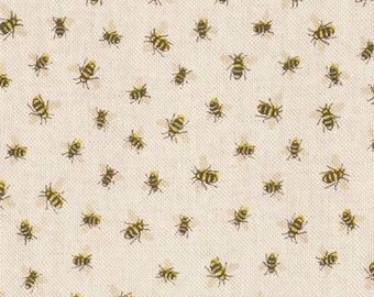 Cotton mix fabric small bees bee families on natural - Solid decorative fabric also as bag fabric, pillow fabric