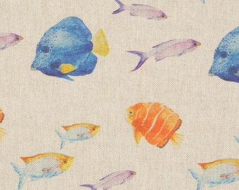 Cotton mix fabric colorful fish on natural aquarium decorative fabric bag fabric