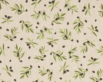 Cotton mix fabric olives olive branches on natural - solid decorative fabric also as bag fabric, cushion fabric