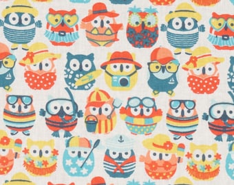 Cotton fabric owls summer owls beach owls white - Cretonne 160 cm