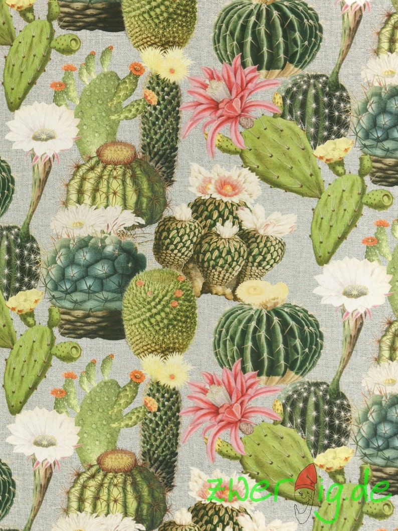 Solid cotton fabric cactus, flowering cacti pure cotton image 1