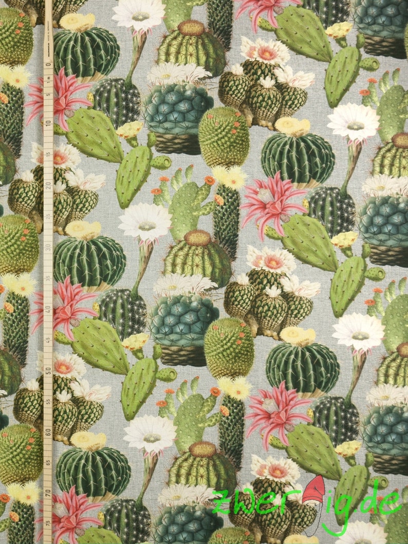 Solid cotton fabric cactus, flowering cacti pure cotton image 3