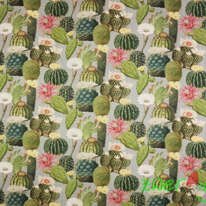 Solid cotton fabric cactus, flowering cacti pure cotton image 2