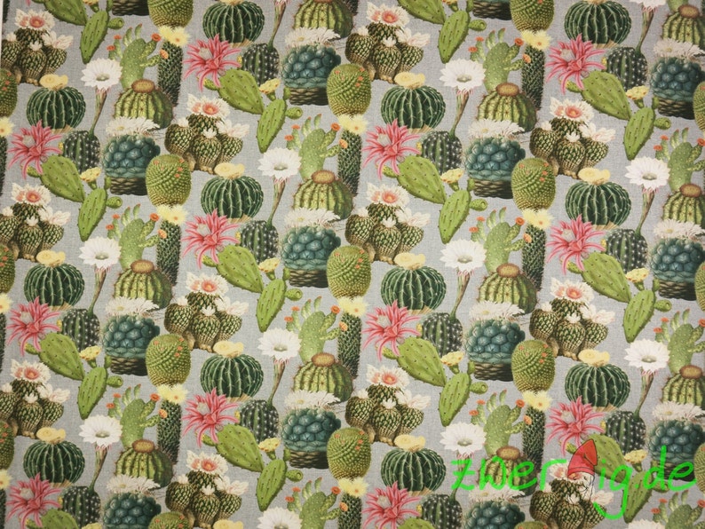 Solid cotton fabric cactus, flowering cacti pure cotton image 2