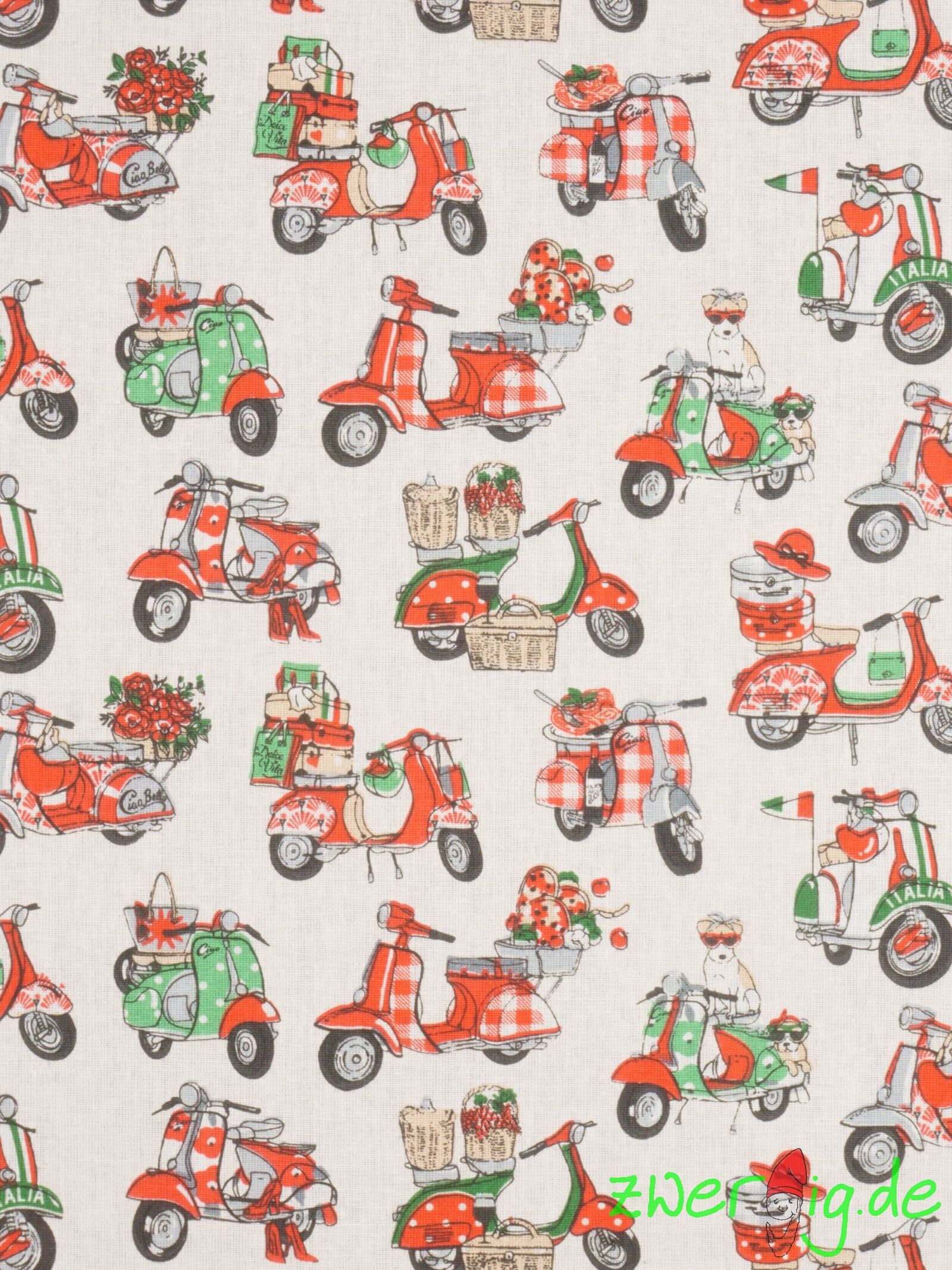 Cotton Fabric Scooter Vespa Italy Dolce Vita Cretonne 160 Cm