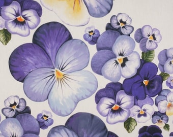 Cotton fabric Arvidssons Viola large flowers pansies purple lilac - solid cotton decorative fabric