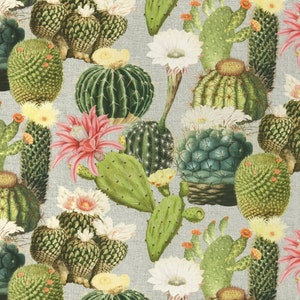 Solid cotton fabric cactus, flowering cacti pure cotton image 4