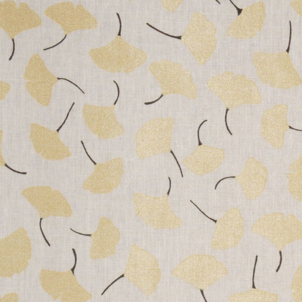 Baumwolle Stoff Ginkgo Blätter gold metallic auf weiß - 160 cm breit - Cretonne Gingko