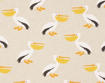 Cotton mix fabric Pelikan Pelicans on natural in a linen look