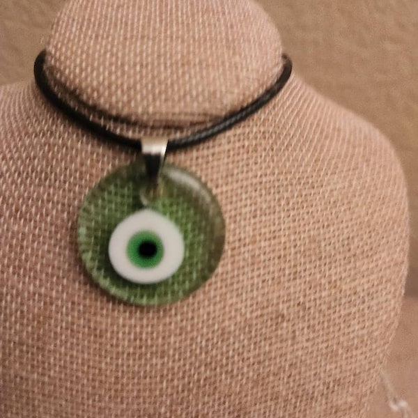 Clear Green Evil Eye Pendant/Evil Eye Protection/Green Nazar Necklace/Evil Eye Necklace/ approximately 1.18 inch in circumference/3 cm size