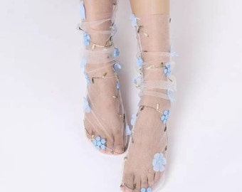 Celestial Blue HollyHocks Tulle Socks-Midsummer Princess