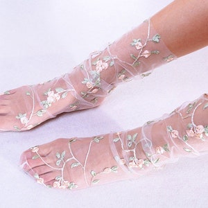 Rose Quartz HollyHocks Tulle Socks- Crystal Dawn