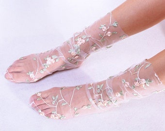 Rose Quartz HollyHocks Tulle Socks- Crystal Dawn