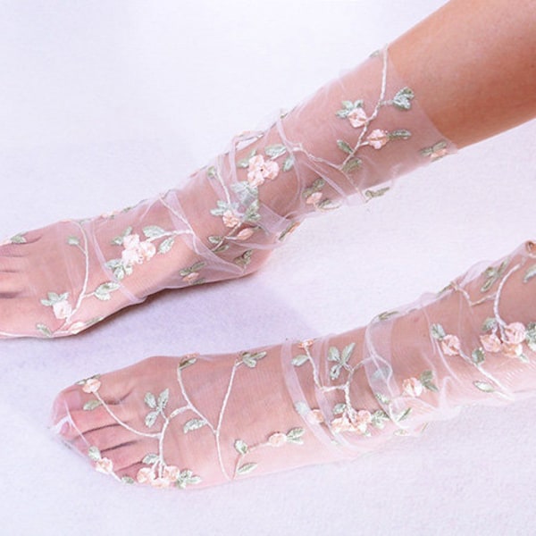 Rose Quartz HollyHocks Tulle Socks- Crystal Dawn