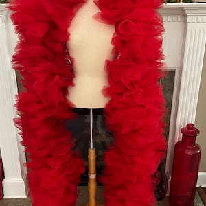 Handmade Red Tulle Boa – Fluffy & Fabulous Party Accessory – Drag, Pageant, Birthday or Bachelorette Glam