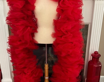 Handmade Red Tulle Boa – Fluffy & Fabulous Party Accessory – Drag, Pageant, Birthday or Bachelorette Glam